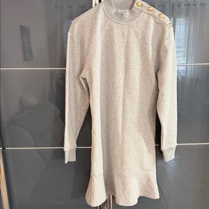 Derek Lam Sweatshirt Dress with Signature Gold Buttons - Light Gray